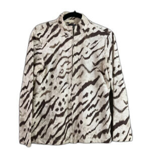 Chico's Additions Animal Print Full Zip Jacket women’s Size S Pockets EUC Brown